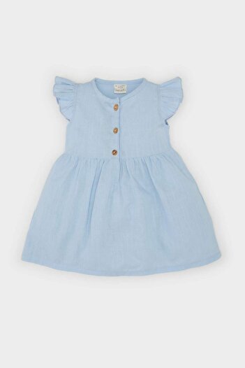 DeFacto Baby Girl Basic Plain Short Sleeve Flared Poplin Summer Dress Z7402A225Sm