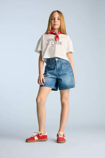 DeFacto Girl's Crop Crew Neck Printed Short Sleeve T-Shirt E0385A825Sm