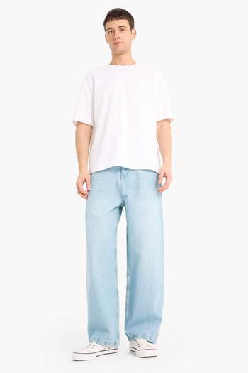 DeFacto 100% Cotton Skater Fit Wide Fit High Waist Wide Leg Jean Pants F3925Ax25Sm