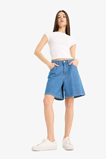 DeFacto Bermude de jeans moale cu talie înaltă, picior drept E0961AX25SM