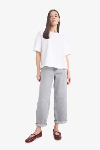 DeFacto Cool Loose Fit Basic μονόχρωμο κοντομάνικο λευκό μπλουζάκι F4603AXNS