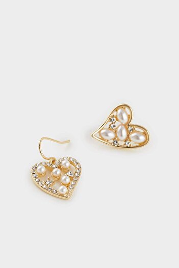 DeFacto Women's 2-Piece Heart Detailed Gold Earrings F0731Axns