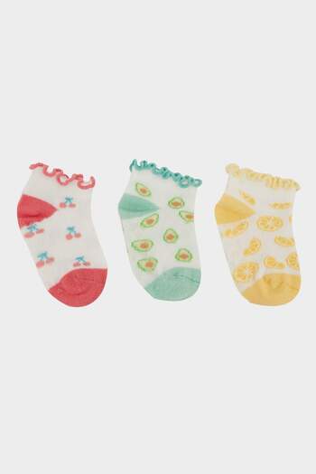 DeFacto Baby Girl Ruffled 3-Piece Cotton Booties Socks E4957A5Ns