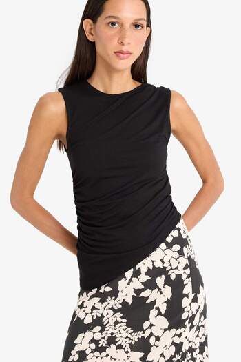DeFacto Slim Fit Slim Fit Crew Neck Basic Plain Asymmetric Cut Draped Tank Top F0358Ax25Sm