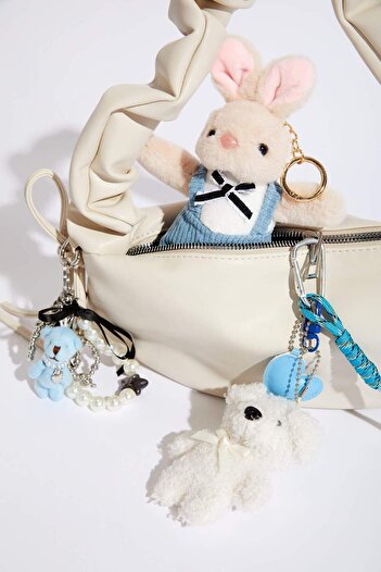 DeFacto Women's Blue Heart Charm Keychain with Teddy Bear F1033Axns