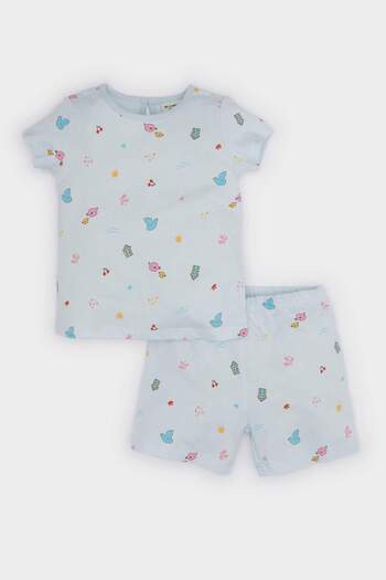 DeFacto Set de pijamale pentru fetiță, cu mâneci scurte, din bumbac pieptănat, cu talie elastică, pantaloni scurți E9603A525SM