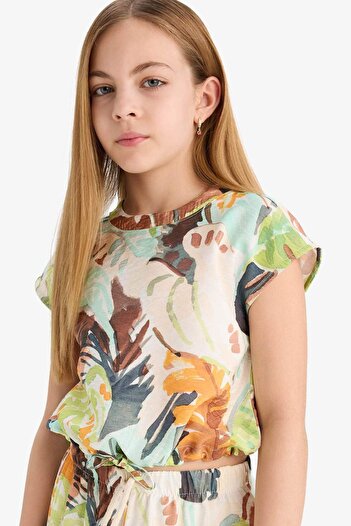 DeFacto Girl's Patterned Short Sleeve Blouse D8597A825Sm