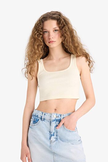 DeFacto Fitted Kare Yaka Fitilli Kaşkorse Crop Atlet X8330AZ25SM