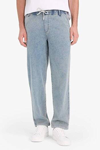 DeFacto Yazlık Wide Leg Geniş Kalıp Beli Lastikli Geniş Paça Jean Kar Yıkamalı Pantolon F2967AX25SP