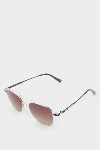 DeFacto Men's Oval Large Clear Plastic Frame Coffee Glass Polarized Sunglasses F0496Axns