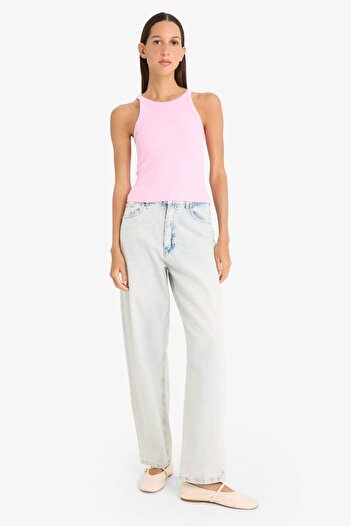 DeFacto Slim Fit Slim-Fit Halter Neck Basic Plain Ribbed Camisole Undershirt E2176Ax25Sp