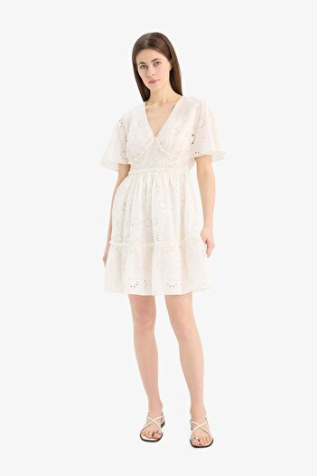 DeFacto V-Neck Cotton Short Sleeve Mini Dress E6858Ax25Sm