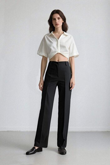 DeFacto Cropped Fit Shirt Collar Linen Look Short Sleeve Blouse C7799Ax25Sp
