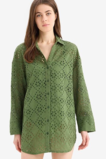 DeFacto Regular Fit Cotton Brode Beach Shirt-Fall in Love C0506Ax25Sm