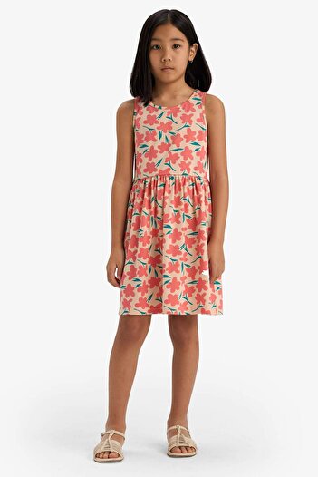 DeFacto Girls' Crew Neck Floral Print Sleeveless Summer Dress B4338A825Sm