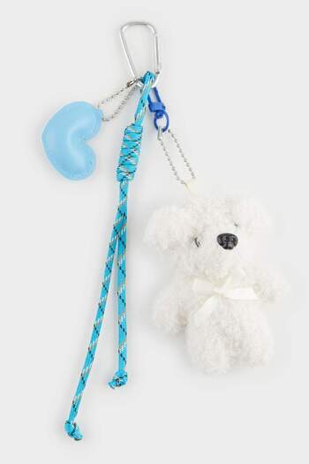 DeFacto Women's Blue Heart Charm Keychain with Teddy Bear F1033Axns