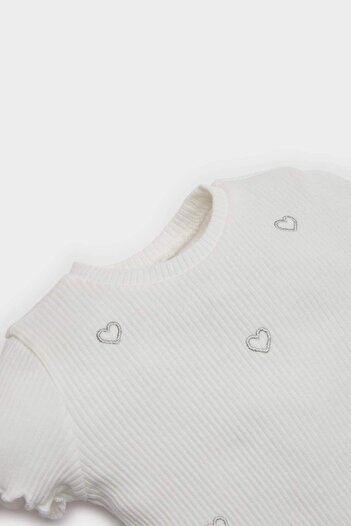 DeFacto Baby Girl Crew Neck Heart Patterned Ribbed Camisole Short Sleeve T-Shirt F3692A525Sm