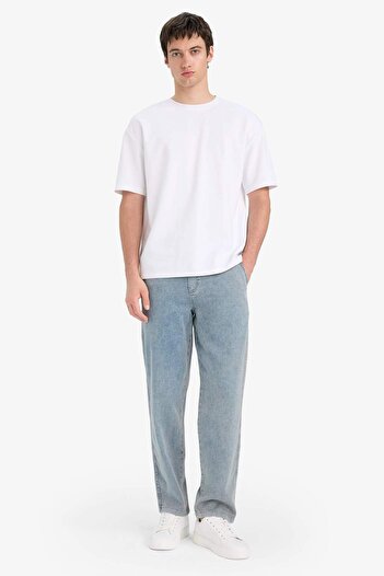 DeFacto Yazlık Wide Leg Geniş Kalıp Beli Lastikli Geniş Paça Jean Kar Yıkamalı Pantolon F2967AX25SP