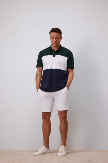 DeFacto 100% Cotton Regular Fit Polo Neck Color Block Short Sleeve T-Shirt D7940Ax25Sp