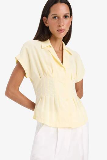 DeFacto Fitted Pensli Poplin Kısa Kollu Gömlek F5891AX25SM