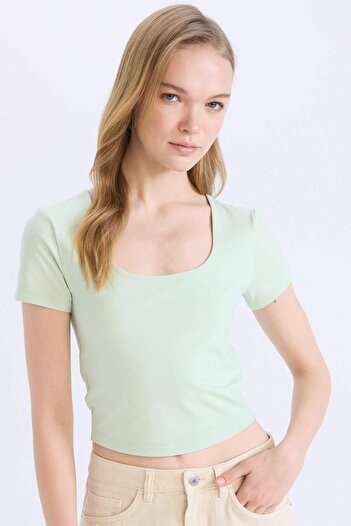 DeFacto Fitted U Neck Basic Plain Short Sleeve T-Shirt C6102Ax25Sm