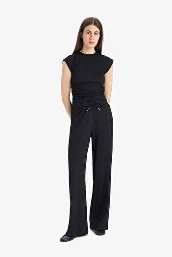 DeFacto Straight Fit Beli Lastikli Bağcıklı Cepli Bürümcük Pantolon E3408AX25SP