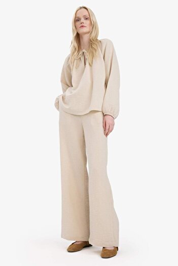 DeFacto Wide Leg Muslin Fabric Palazzo Pants Double Pockets High Waist Wide Leg E3934Ax25Sm