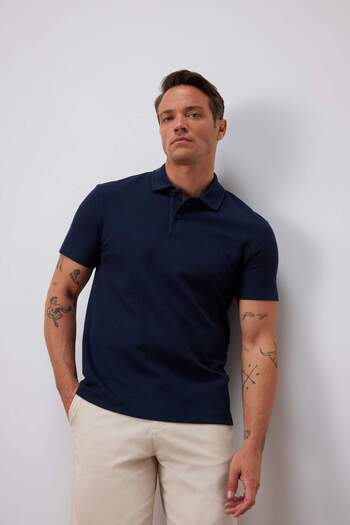 DeFacto Regular Fit Polo-Kragen Strukturiertes Basic-T-Shirt mit kurzen Ärmeln B4939AX25SM