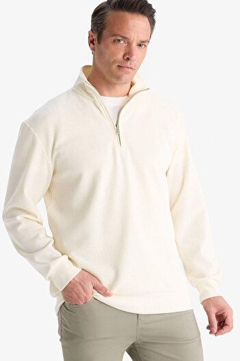 DeFacto Comfort Fit Dik Yaka Dokulu Yarım Fermuarlı Waffle Sweatshirt D7543AX25SP