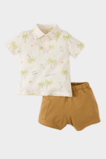 DeFacto Baby Boy 2-Piece Set Palm Pattern Short Sleeve Polo T-Shirt Elastic Waist Shorts E8726A525Sm