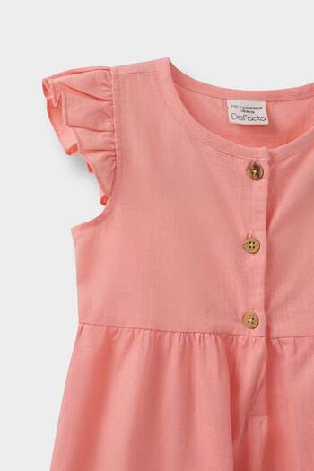 DeFacto Baby Girl Basic Plain Short Sleeve Flared Poplin Summer Dress Z7402A225Sm
