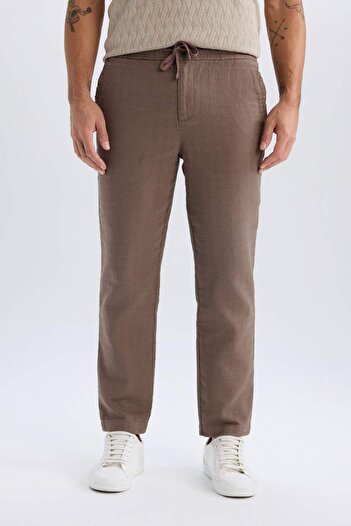DeFacto %100 Pamuk Yazlık Jogger Pantolon Regular Fit Normal Kesim Keten Görünümlü Düz Paça Cepli B4138AX25S
