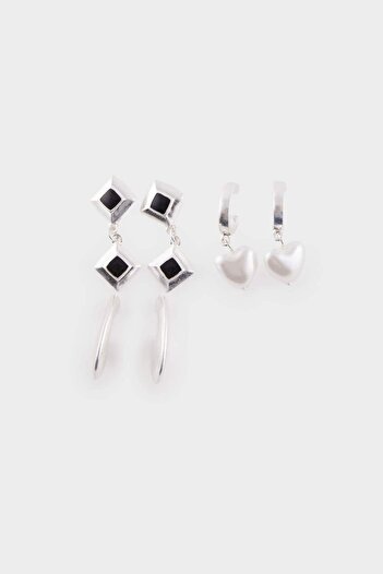 DeFacto Women's 3-Piece Silver Earrings E6468Axns