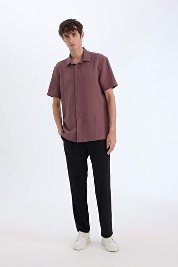 DeFacto Regular Fit Polo Neck Crinkle Summer Short Sleeve Shirt E1223Ax25Sm