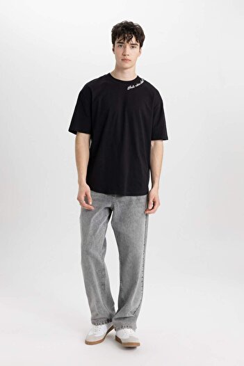 DeFacto 100 % Baumwolle, Boxy Fit, Rundhalsausschnitt, bedrucktes Kurzarm-T-Shirt C2135AX25SM