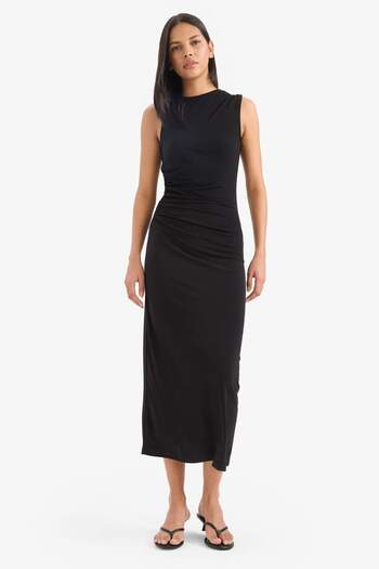 DeFacto Bodycon Bodycon με ψηλό λαιμόκοψη, απλό αμάνικο μάξι βραδινό φόρεμα F1846AX25SM