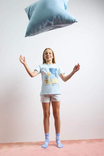 DeFacto Girls Pajamas Set Printed Short Sleeve Top Elastic Waist Short Shorts E6232A825Sp