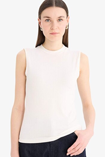 DeFacto Regular Fit Ribbed Camisole Basic Plain Sleeveless Hijab Tunic F3610Ax25Sm