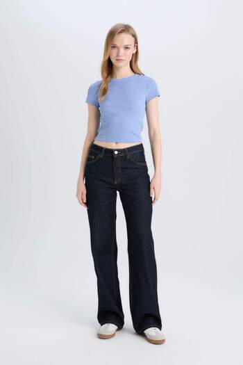 DeFacto Coool Fitted Basic Plain Ribbed Camisole Short Sleeve T-Shirt E0287Ax25Sm