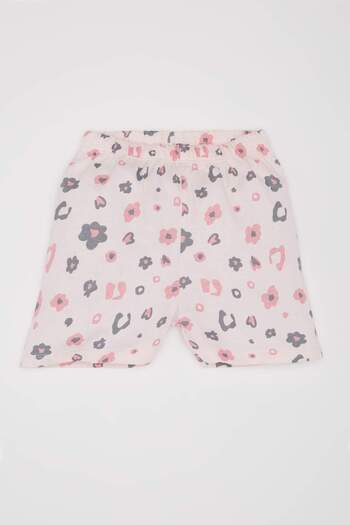 DeFacto Baby Girl Pajama Set Short Sleeve Combed Cotton Top Elastic Waist Shorts E1549A525Hs