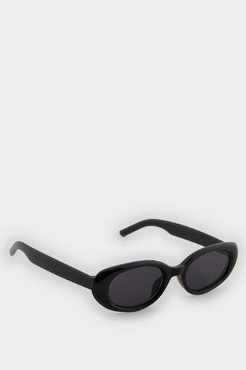 DeFacto Women's Round Black Plastic Frame Black Glass Uv Sunglasses F0583Axns