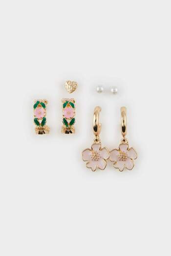 DeFacto Women's 4-Piece Patterned Gold Earrings E8044Axns