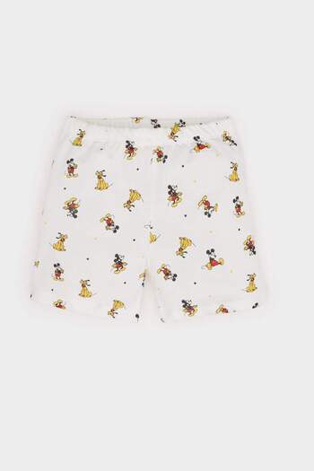 DeFacto Baby Boy Disney Mickey & Minnie Pajama Set Short Sleeve Combed Cotton Top with Elastic Waist Shorts E1185A525Hs