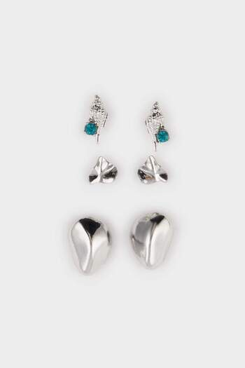 DeFacto Women's Antique 3-Piece Silver Earrings E4529Axns