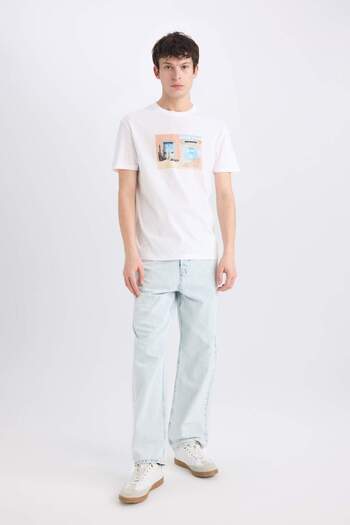 DeFacto 100% Cotton Regular Fit Crew Neck Printed Short Sleeve T-Shirt E0584Ax25Sm
