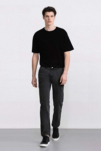 DeFacto 100% Cotton Relax Fit Comfortable Cut Straight Leg Cargo Pocket Jean Pants F2372Ax25Sp