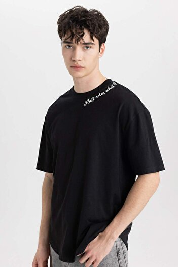 DeFacto 100 % Baumwolle, Boxy Fit, Rundhalsausschnitt, bedrucktes Kurzarm-T-Shirt C2135AX25SM