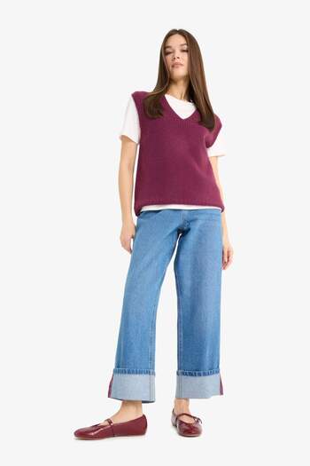 DeFacto Regular Fit V-Neck Basic Plain Knitwear Sweater F4635Ax25Sm