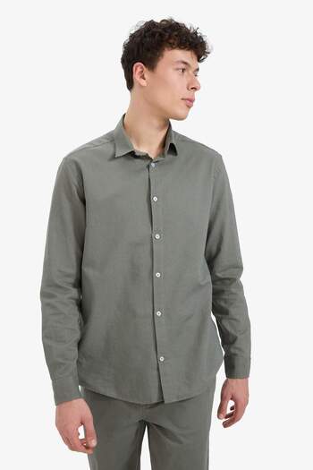 DeFacto Regular Fit Polo Yaka Keten Yazlık Uzun Kollu Gömlek E1729AX25SP
