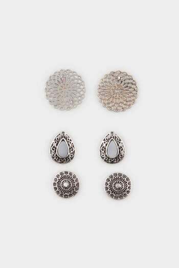 DeFacto Women's Antique 3-Piece Silver Earrings E4522Axns
